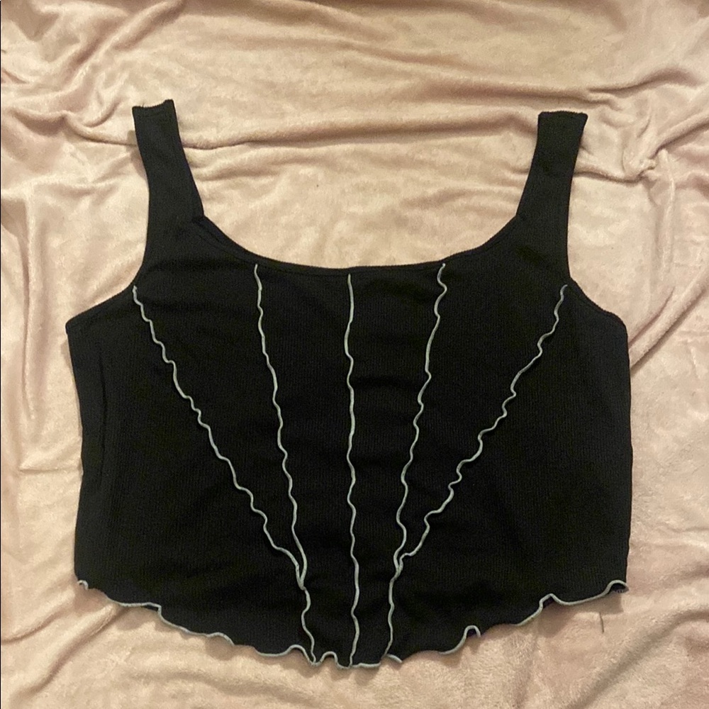Black Cropped Tank Top with White Accents